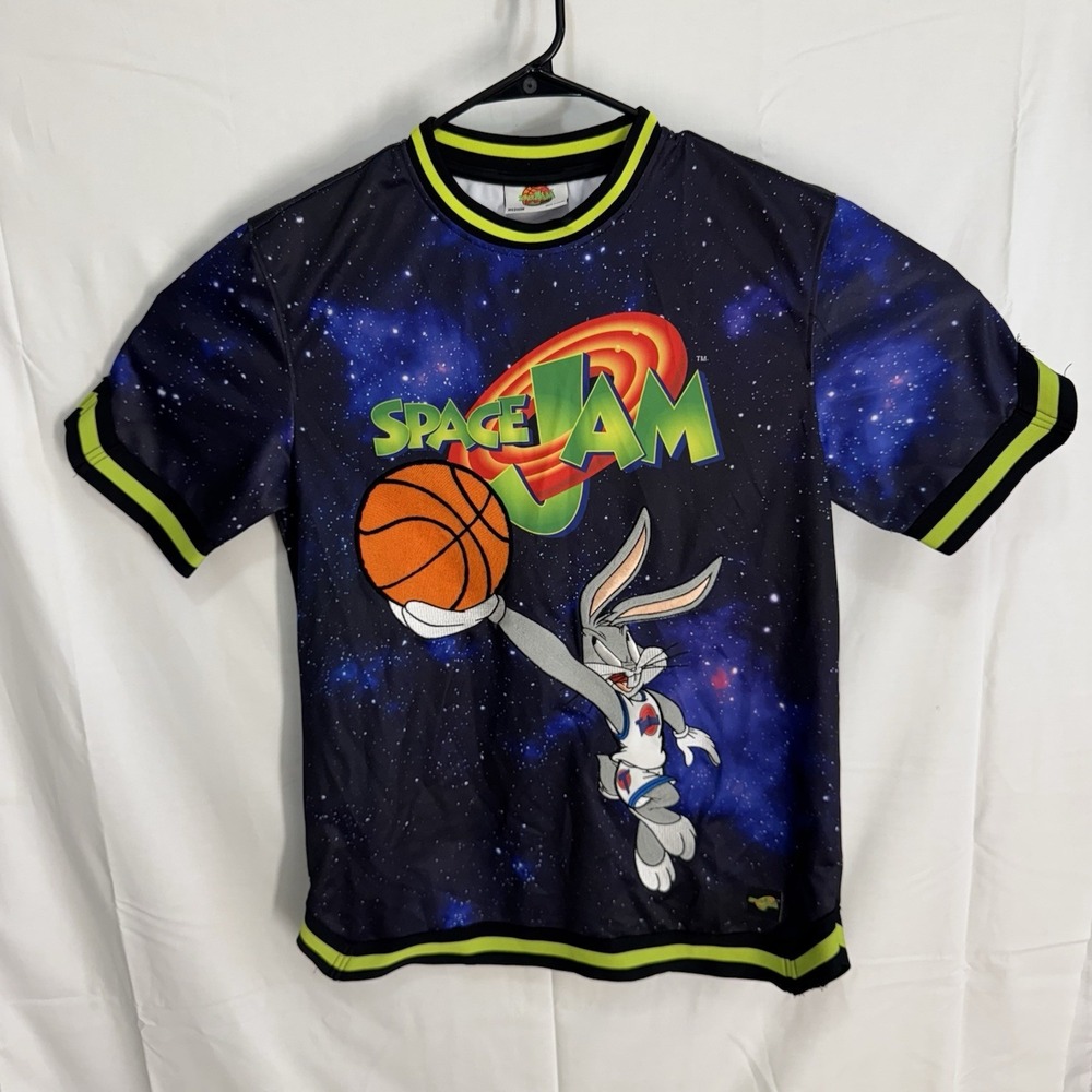 Space Jam Looney Tunes Bugs Bunny Jersey Embroidered Medium Black Blue VTG